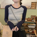 Dark blue oversized women's viscose top with embroidery and long princess sleeves