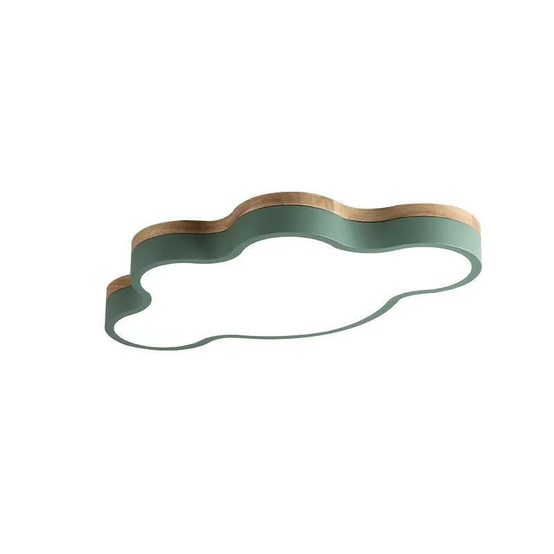 Cloud shaped ceiling LED light fixture in wood effect finish with modern design