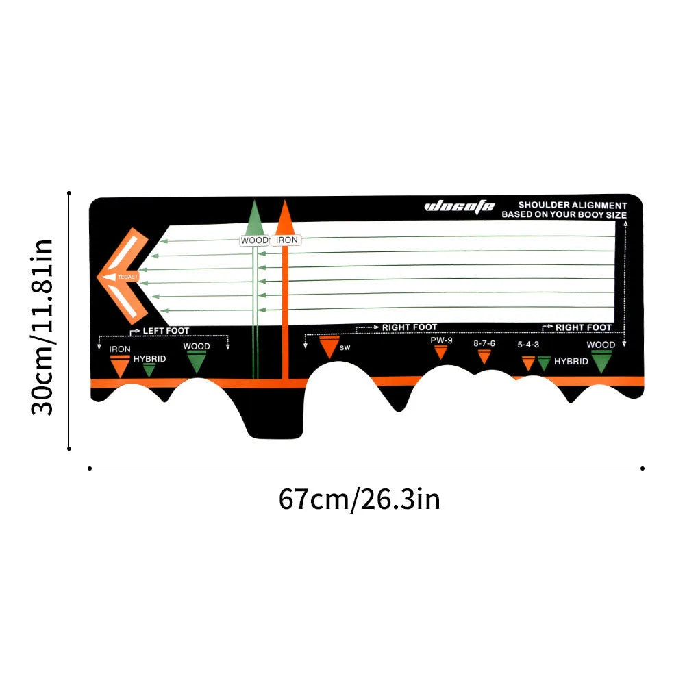 Black neoprene golf swing posture alignment mat for beginners.