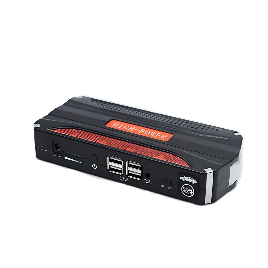 Black red vehicle emergency starting power supply with 7800mAh capacity for jump-starting 12V car batteries