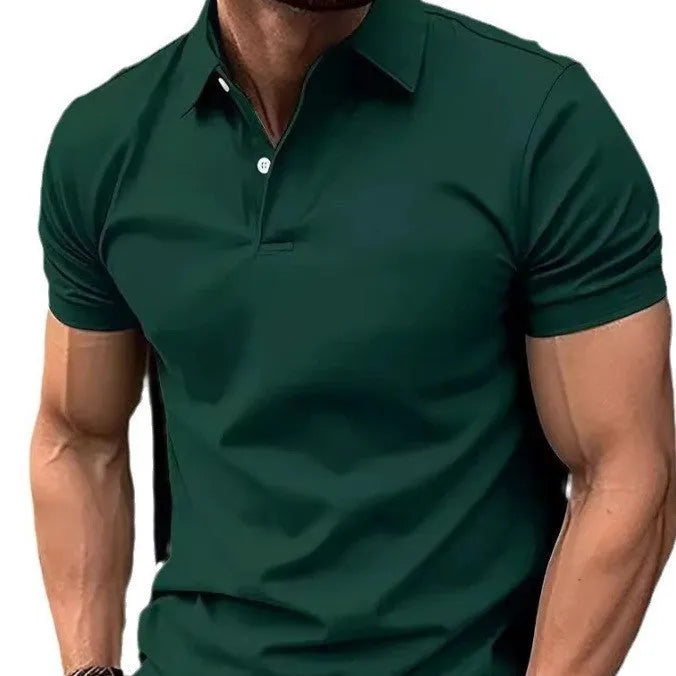 Men's slim fit solid colour cotton blend short sleeve button-down shirt