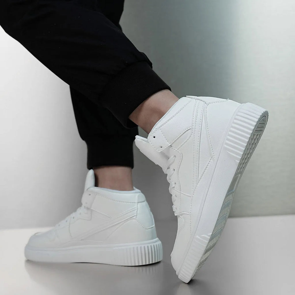 White men's microfiber casual shoes with a round toe, shown on a plain background.