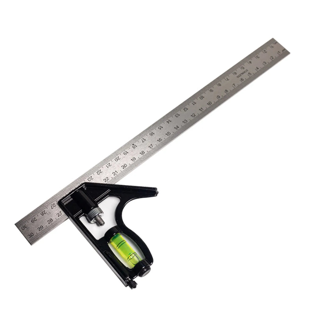 Red metal combination angle ruler set with 7-inch length and metric measurements for civil surveying