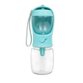 Blue portable plastic dog water bottle with attached drinking cup for walks