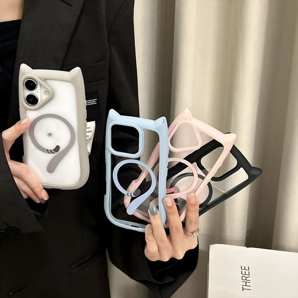 Transparent acrylic TPU phone case for iPhone 17 series in black colour, showing magnetic ring feature.