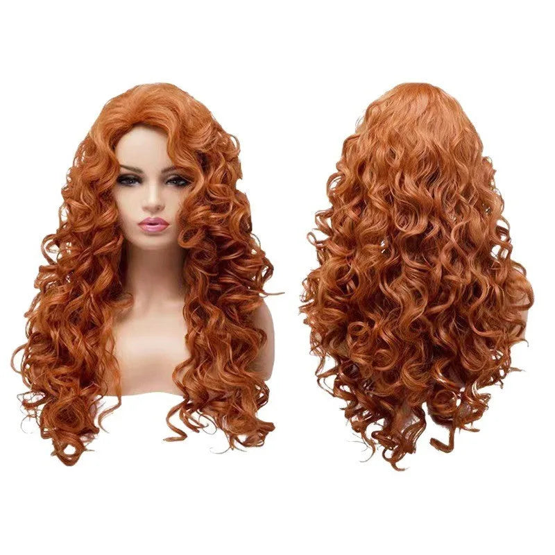 Brown long wavy curly cosplay wig with exotic style and instant noodles fluffy texture