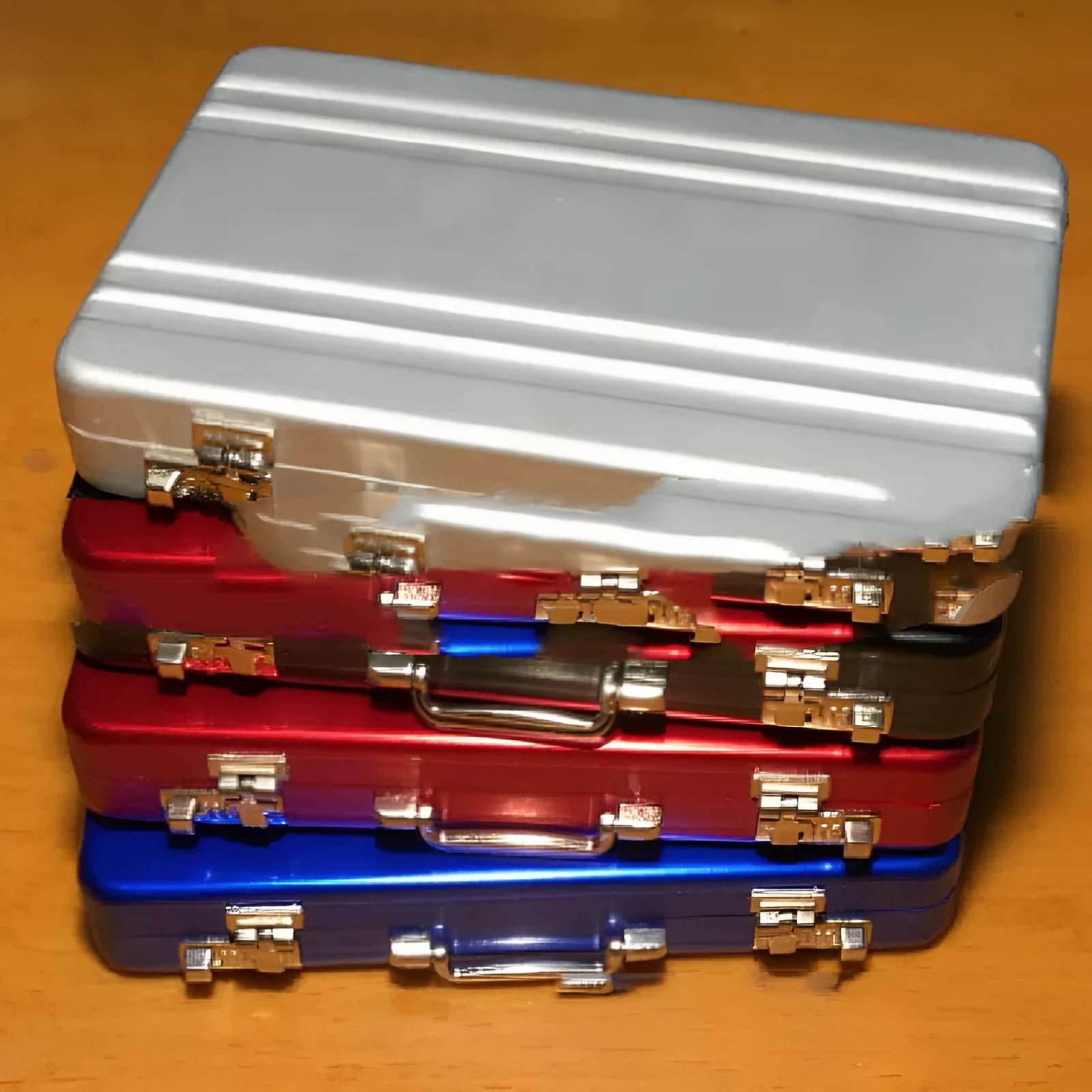 Slim aluminium alloy card holder in six colour options: red, blue, black, silver, pink, gold.