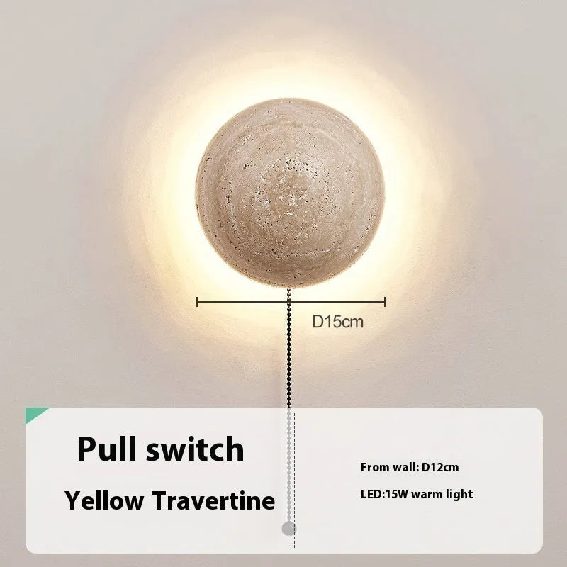 Simple vintage semicircle wall lamp with yellow cave stone shade and iron body, 15cm size
