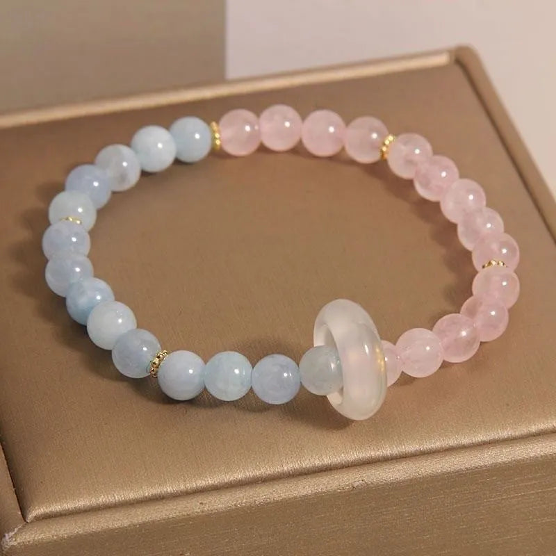 Women's aquamarine crystal bracelet with dopamine colours and mixed materials