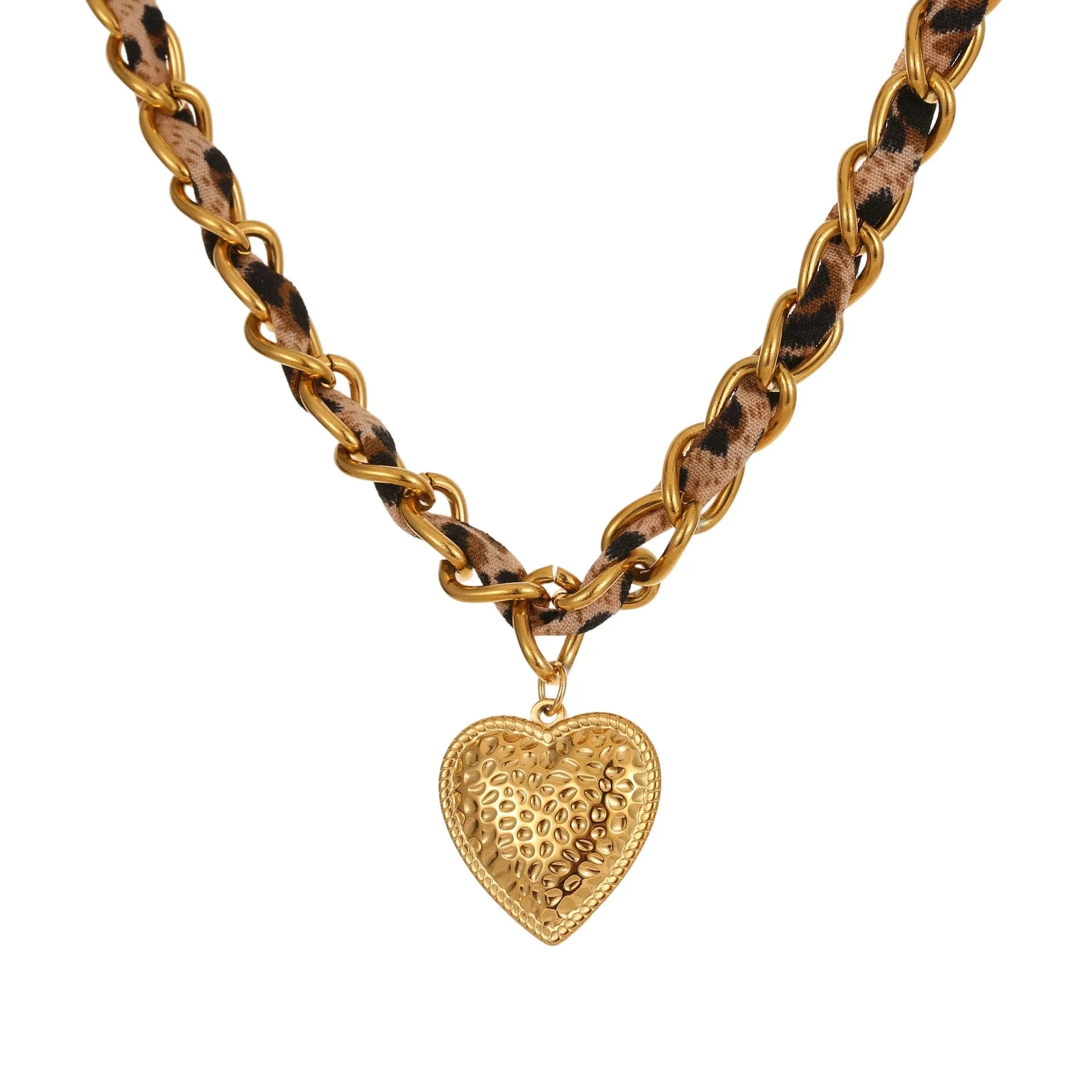 Stainless steel leopard love pendant necklace with geometric design and 18K gold electroplating on adjustable chain