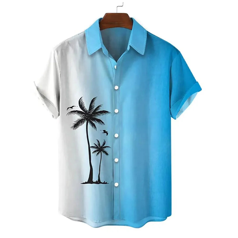 Hawaiian men's shirt with 3D printed pattern, short sleeves and regular fit cardigan style