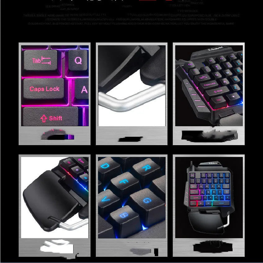 Black one-handed gaming keyboard with integrated left joystick and palm rest