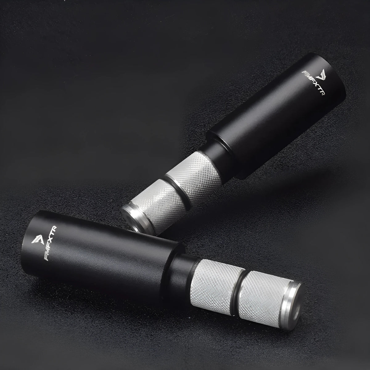 Pair of aluminium alloy folding bicycle handlebar extension rods for mountain bikes.