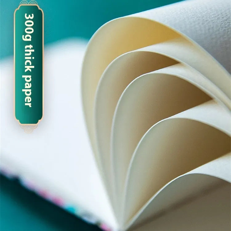 Feiluniao handmade fabric watercolour notebook with decorative cover, 185mm long.