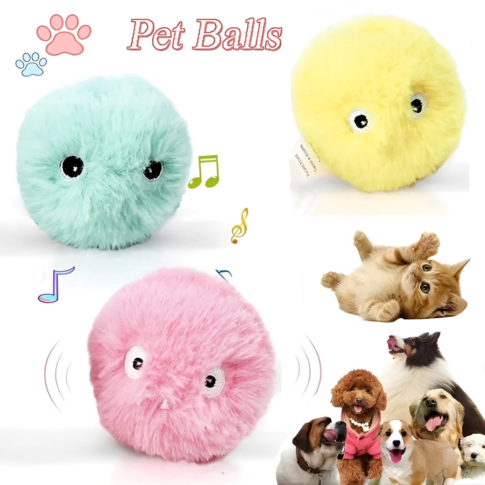 Colourful interactive cat toy ball with motion sensor producing animal sounds