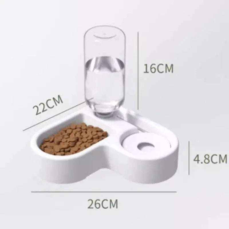 White pet water fountain with stainless steel top, showing water flowing from the centre.