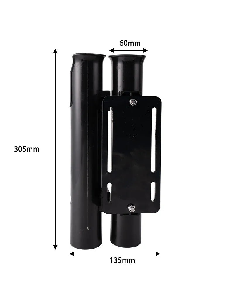 Carbon fibre motorcycle fishing rod rack with double-layer plastic frame and pipe clamp mounting system