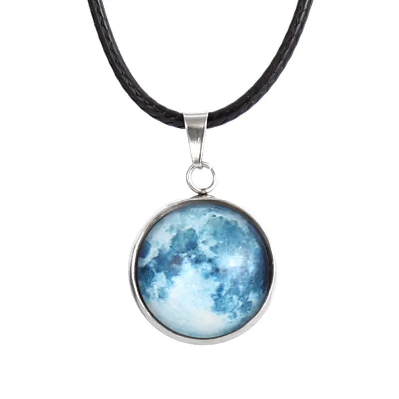 Luminous alloy necklace with a glass Christmas night sky constellation pendant and an extension chain.