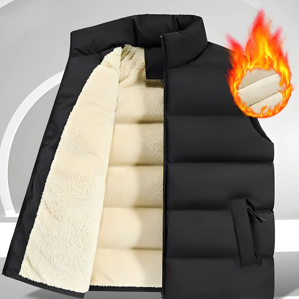 Men's striped lambswool vest in black, dark blue, or red colours, showing knit texture.