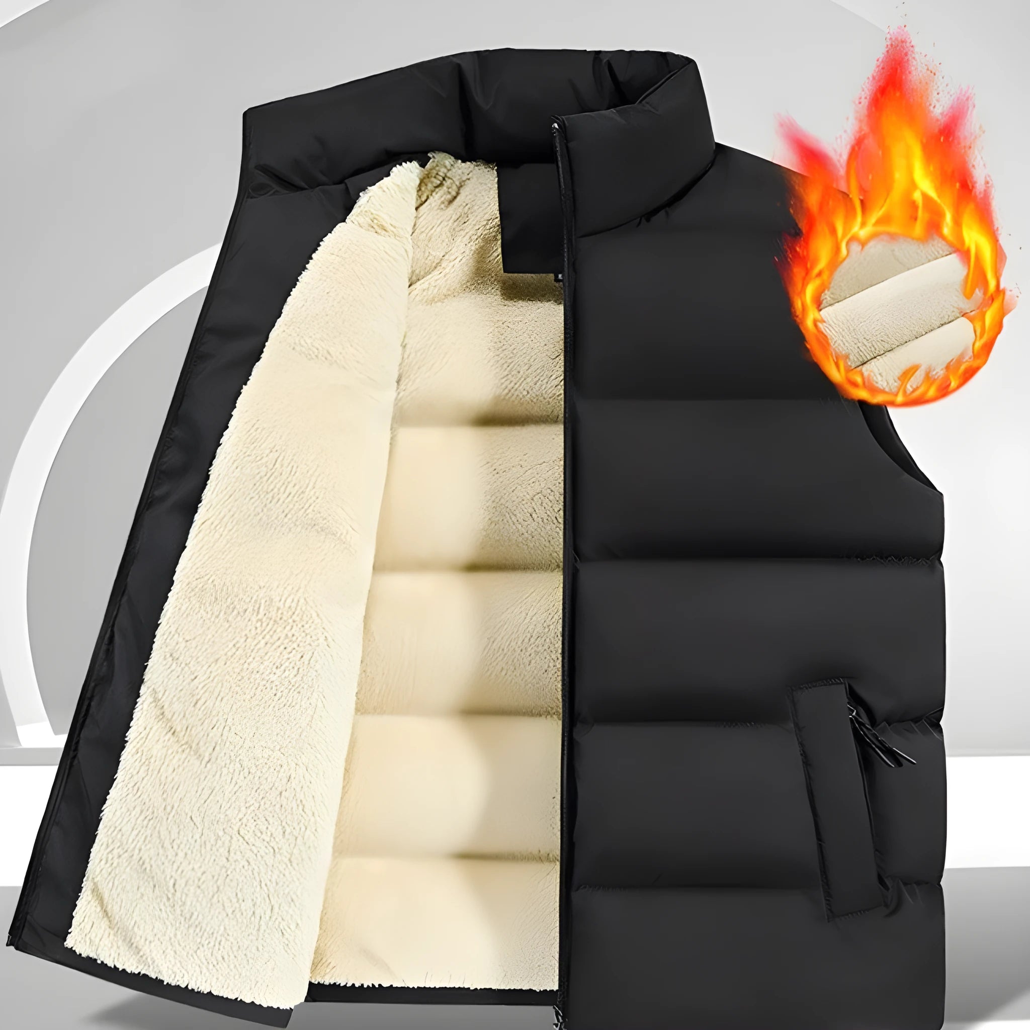 Men's striped lambswool vest in black, dark blue, or red colours, showing knit texture.