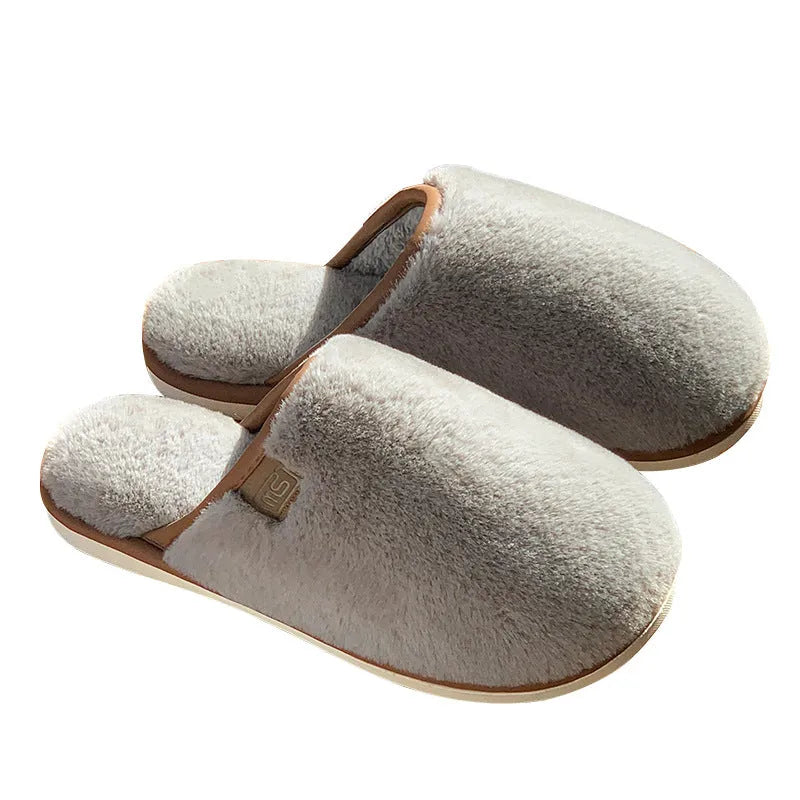 Solid colour winter plush slippers with non-slip PVC sole