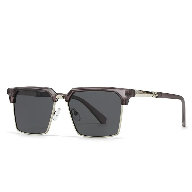Men's square box-style sunglasses with plastic frame in six colour variations