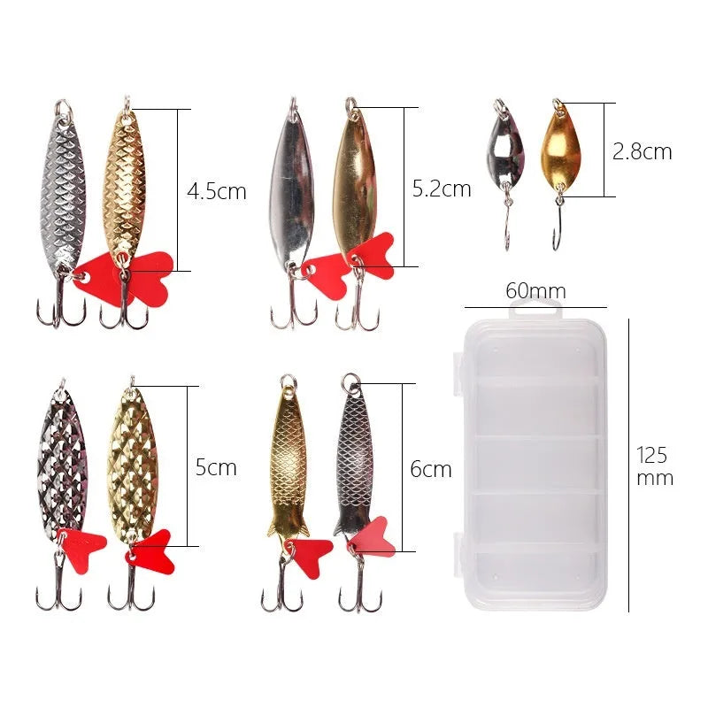 Box of gold and silver metal sequins for false bait fishing lures