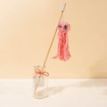 Brightly coloured cat octopus toy with long stick wand for interactive play with indoor cats