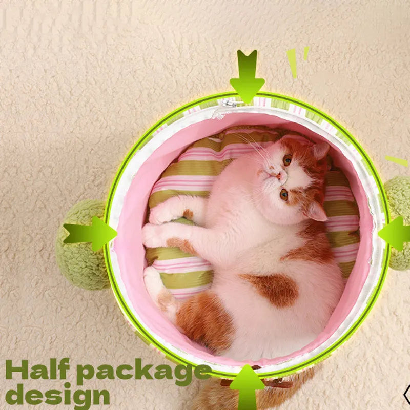 Green cauliflower-shaped 3D enclosed pet house with one entry hole, soft cushion, and washable lining for small dogs or cats.