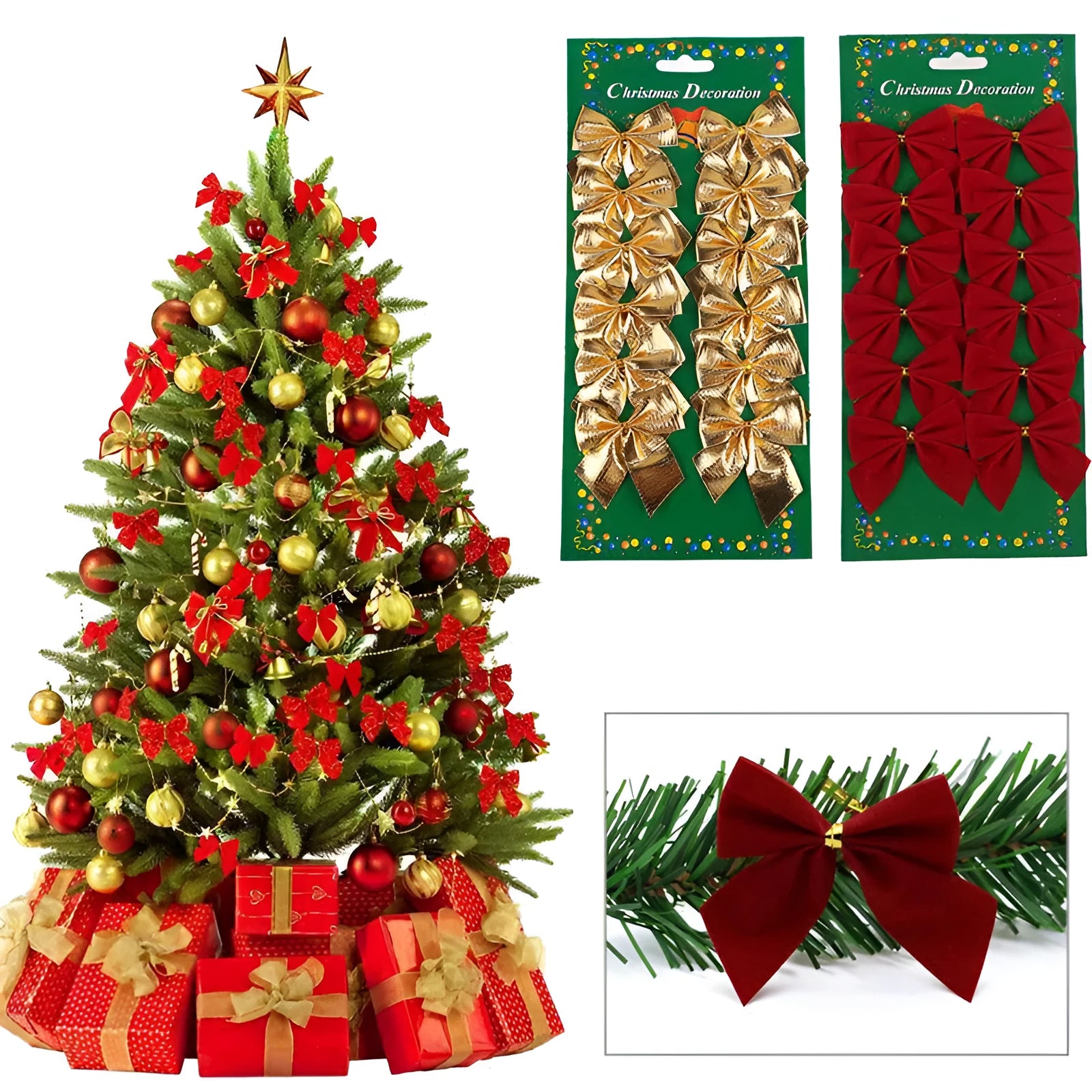 5 cm polyester Christmas tree decoration bow in gold, red, or silver colour