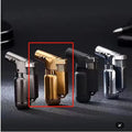 Full metal elbow straight punching windproof lighter in black, gold, grey and silver colours measuring 72x22x22mm