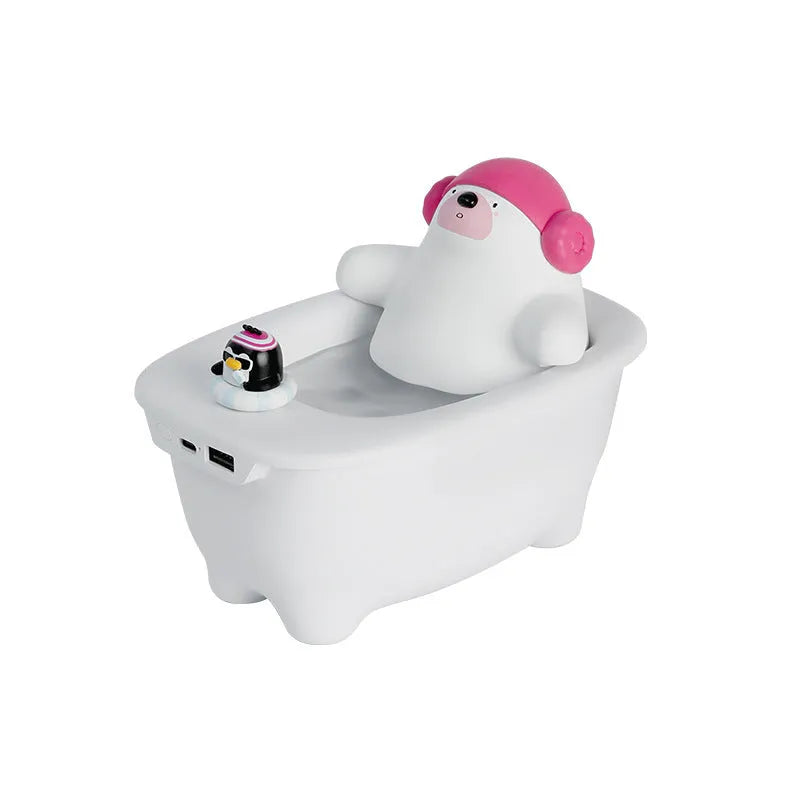 White USB air humidifier with 550ml tank and dual mist modes on a desk