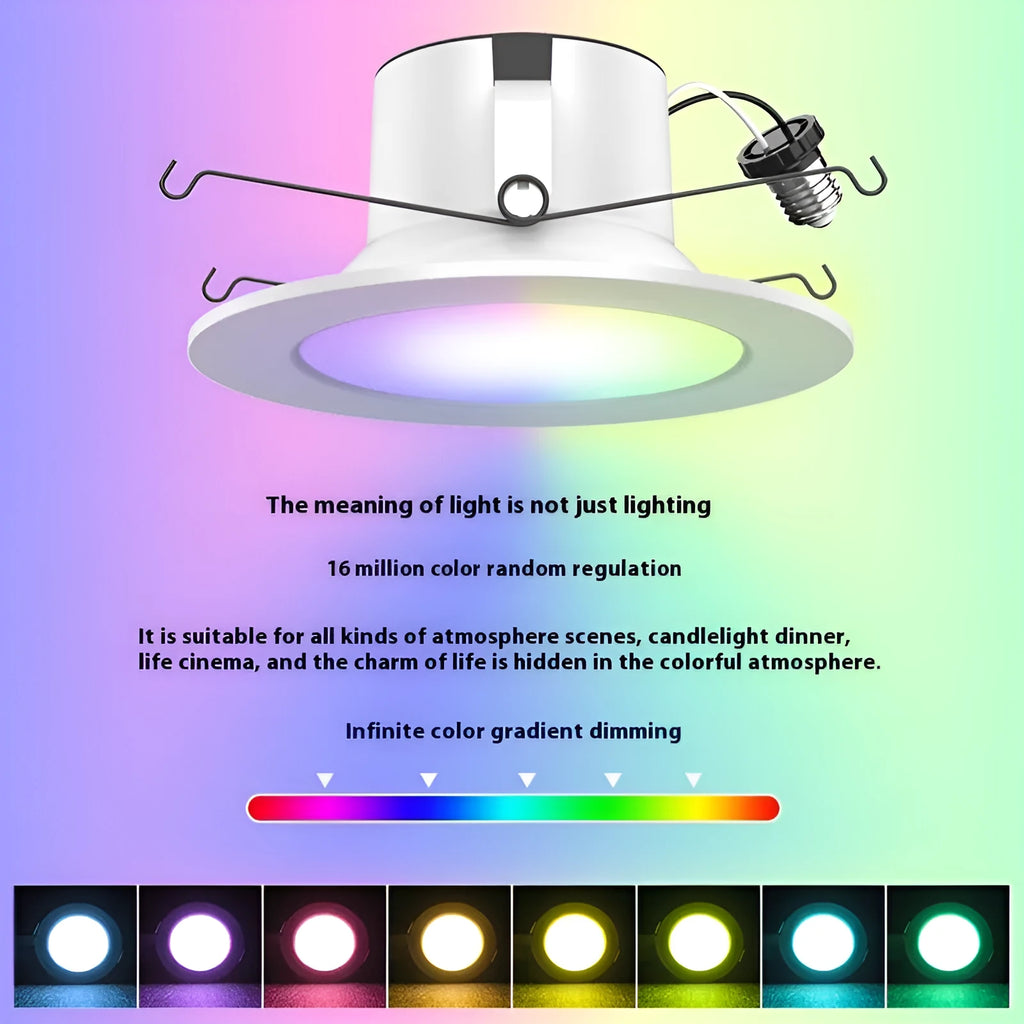 Smart WiFi Bluetooth RGBW ceiling lamp body with E26 base showing colour changing light and PC aluminum housing