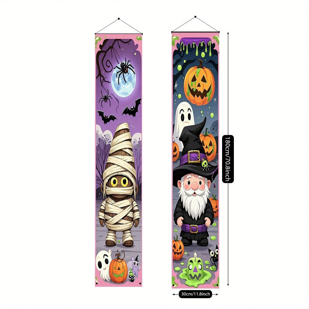Pair of Halloween couplet banners measuring 30cm by 180cm for seasonal decoration