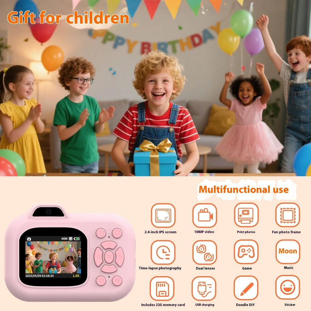 Children's plastic digital camera in blue, pink or purple with video recording and game functions