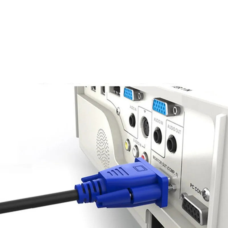 Black VGA cable with blue moulded connectors, 1.5m length for computer monitor connections
