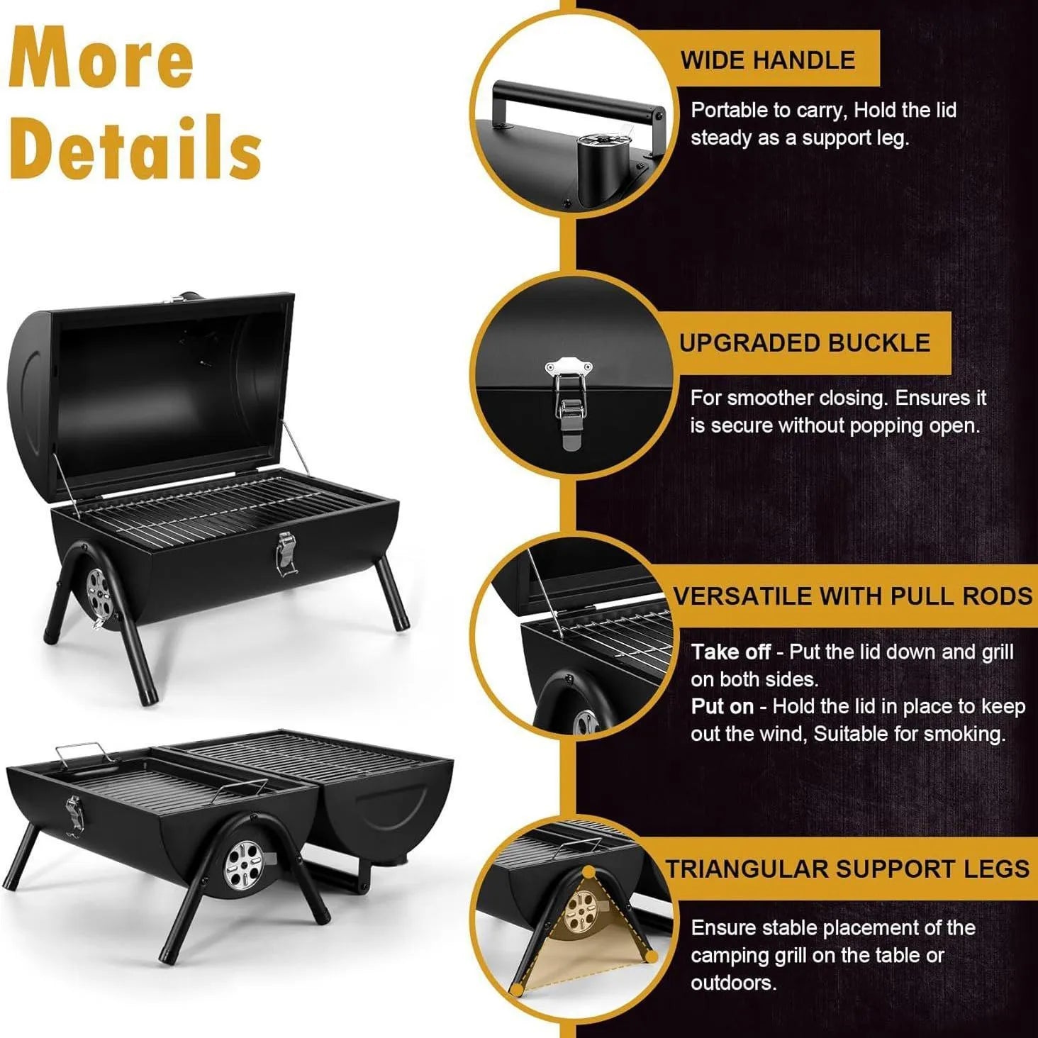 Small folding desktop charcoal barbecue smoking device with grill accessory