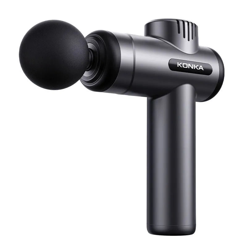 Konka V19 grey professional massage gun with multiple attachment heads on red packaging