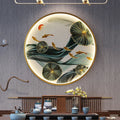 Circular landscape mural wall lamp with three-dimensional relief, metal frame, density board core, 50x50cm or 70x70cm, 220V