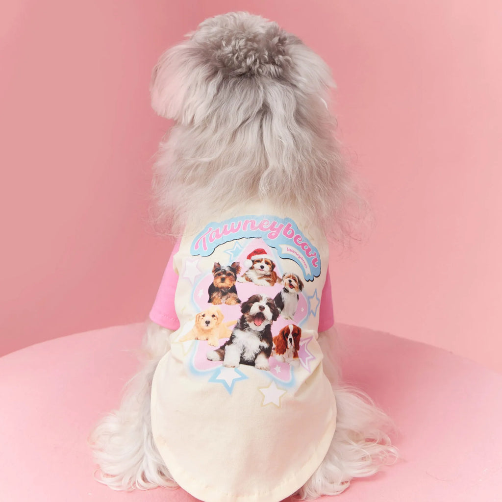 Cotton summer dog outfit with contrast embroidery in red or pink colours