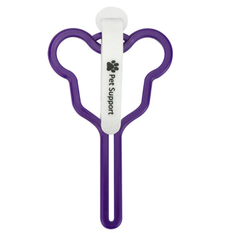 A durable dog poo bag holder with a black Velcro strap, shown attached to a dog lead.