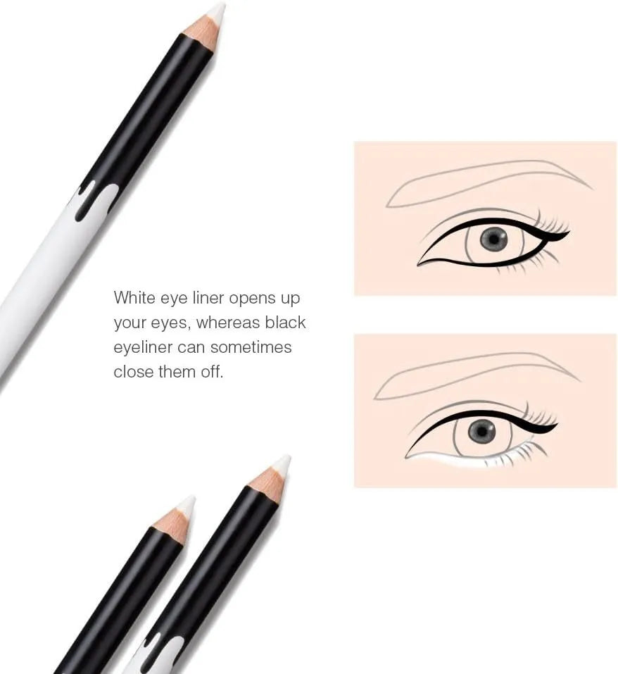12 white and black waterproof eyeliner pencils with sharpener for multipurpose makeup application