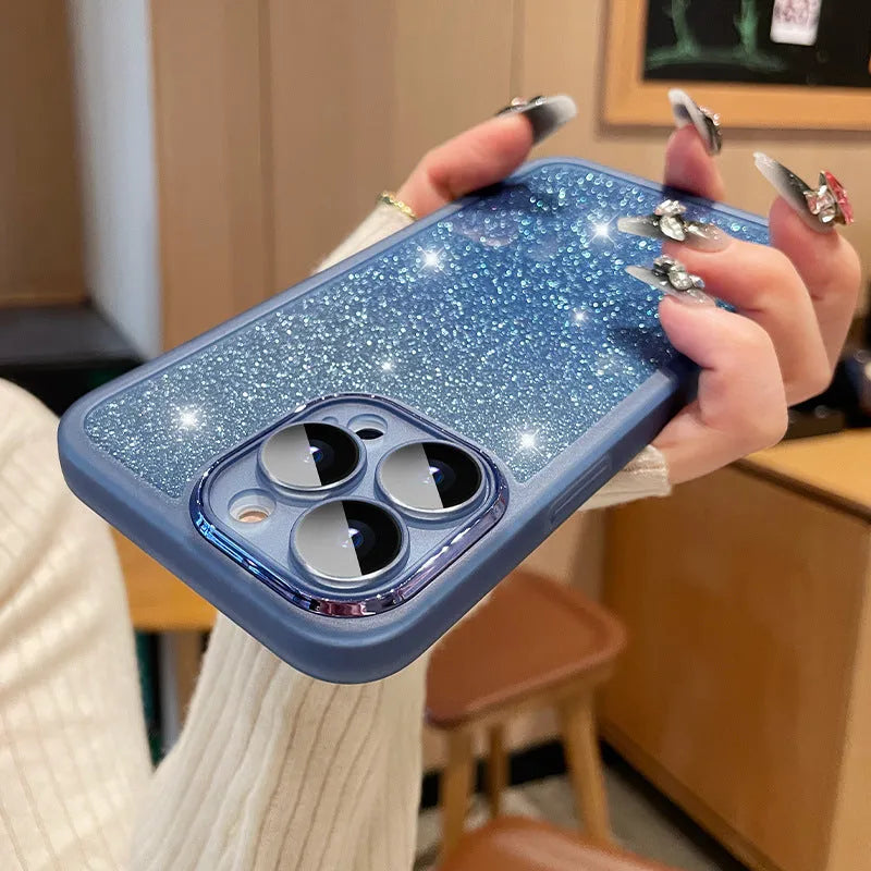 Ultra-thin transparent glitter iPhone case with electroplated finish and shockproof TPU construction