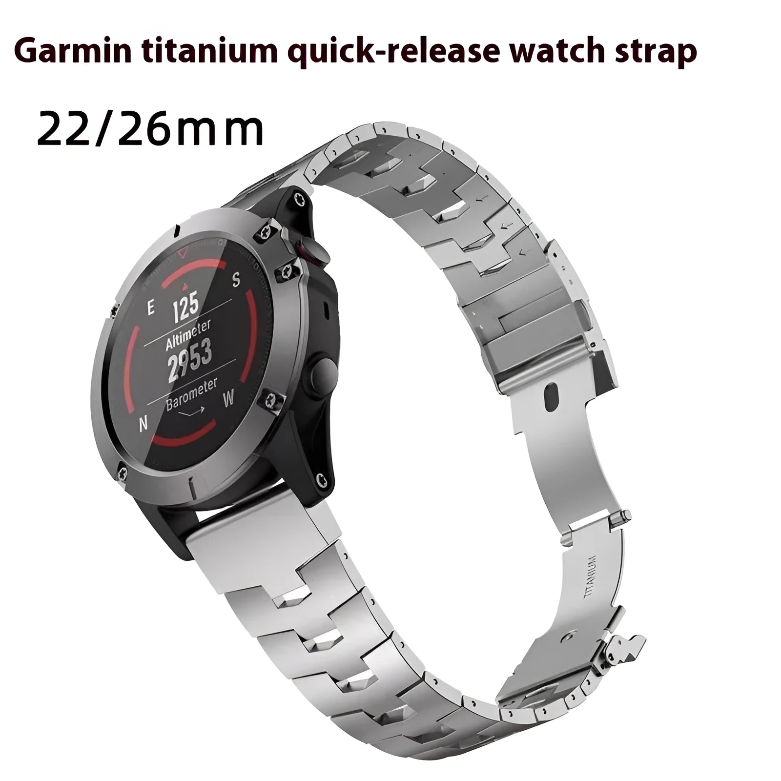 Garmin Jiaming Fenix watch replacement strap in silver, black or titanium colour