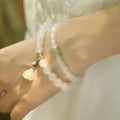 Women's bracelet with S925 silver and white agate Hetian jade beads in geometric lotus pattern