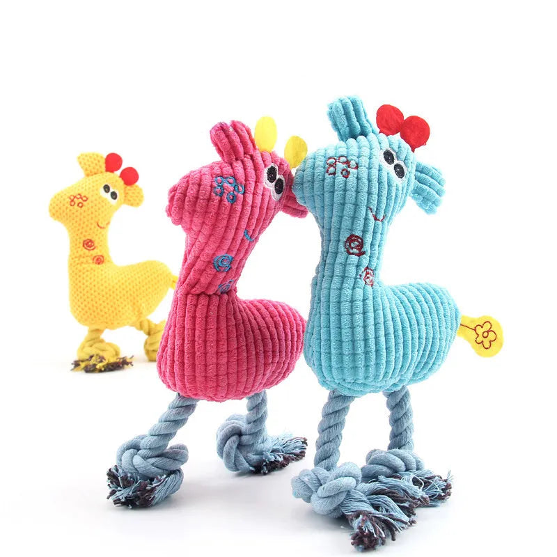 Blue plush deer toy with corn grain texture, a squeaker pet toy suitable for dogs and cats