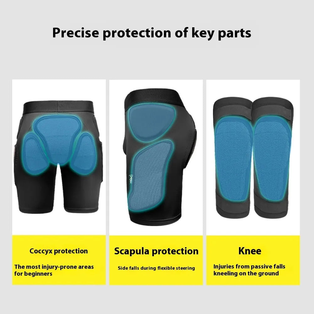 X-ray diffraction skiing anti-fall protective inner wear hip pad and knee pad set