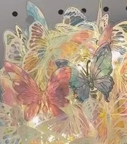 Handmade butterfly-shaped DIY night lamp with glass shade and raw wood base, 12cm by 15cm.