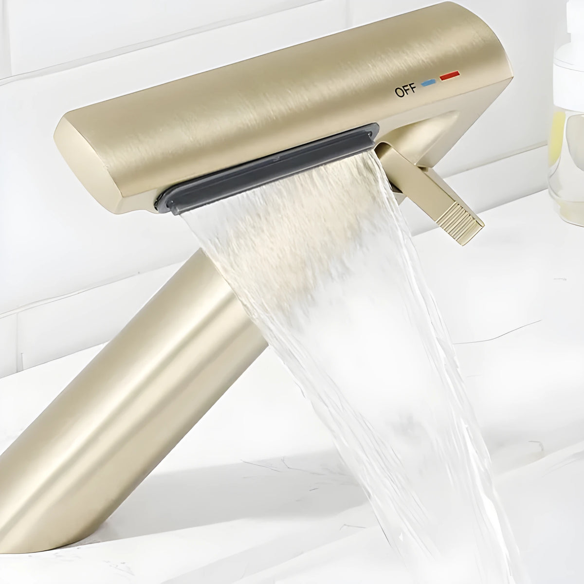 Copper bathroom washbasin mixer tap with hot and cold control, available in Brushed Gold, Chrome, Grab Grey and White