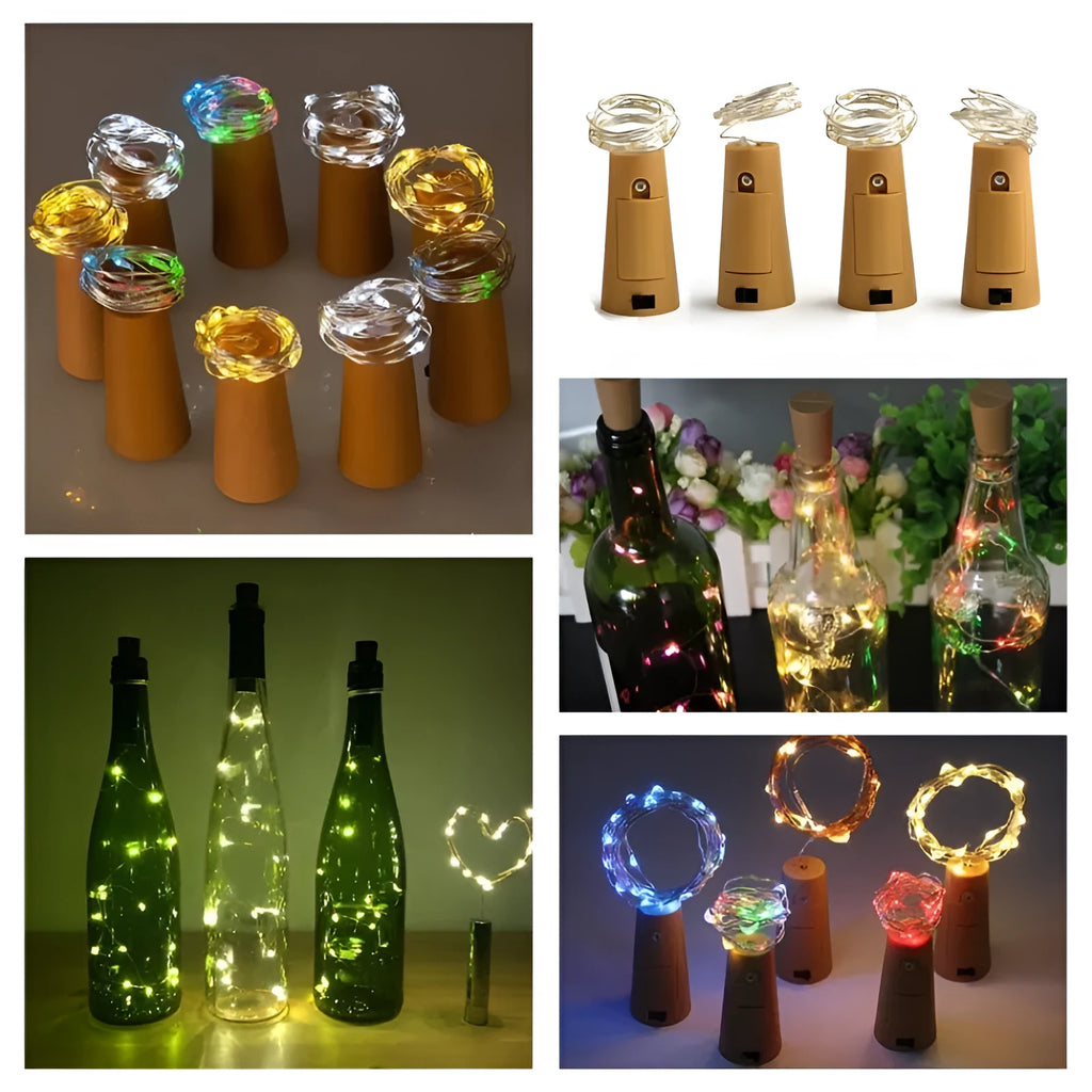 2 metre copper wire LED string lights with bottle stopper for wine bottle decoration